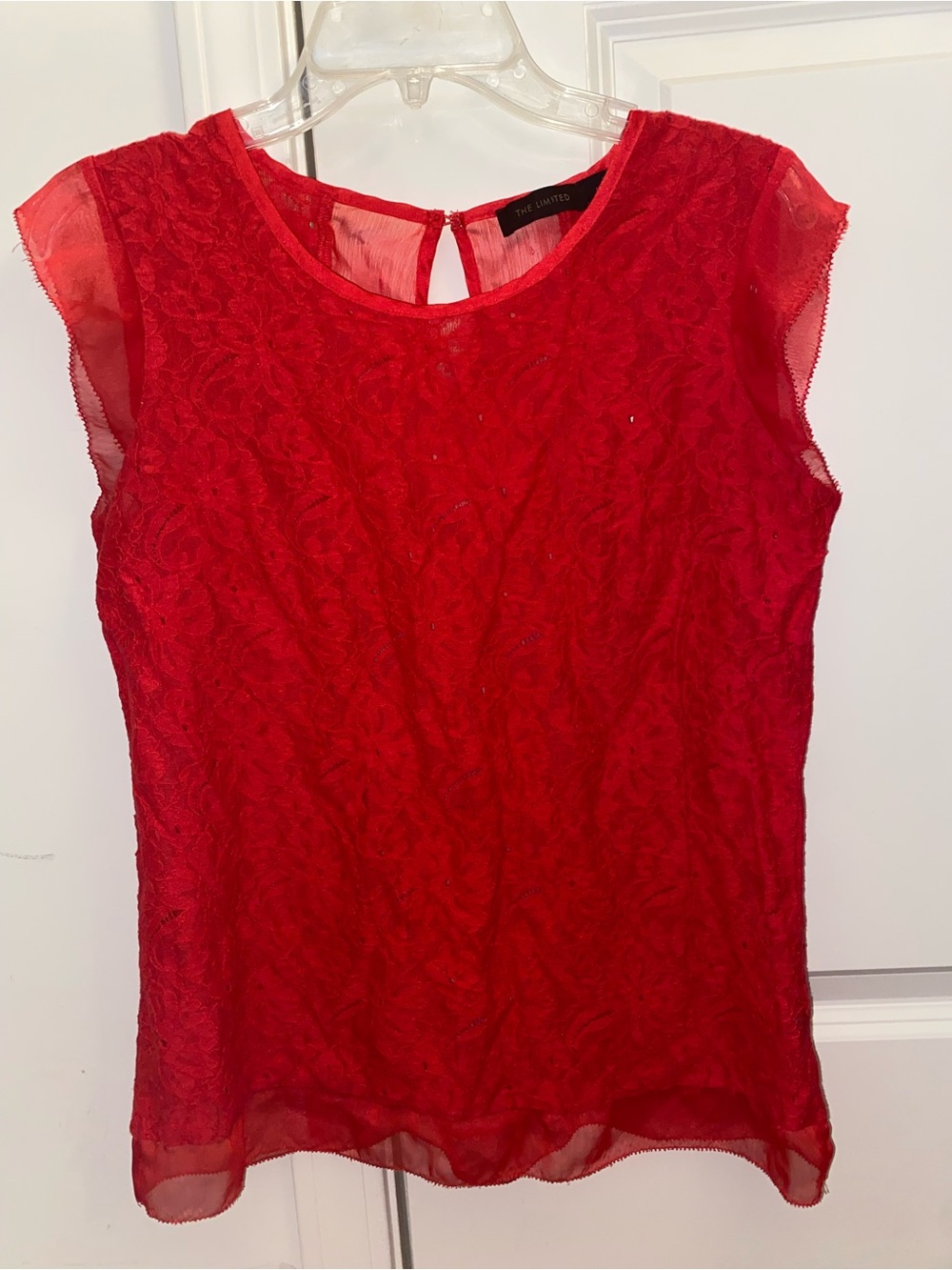 The Limited Red Lace Cap-Sleeve Blouse M